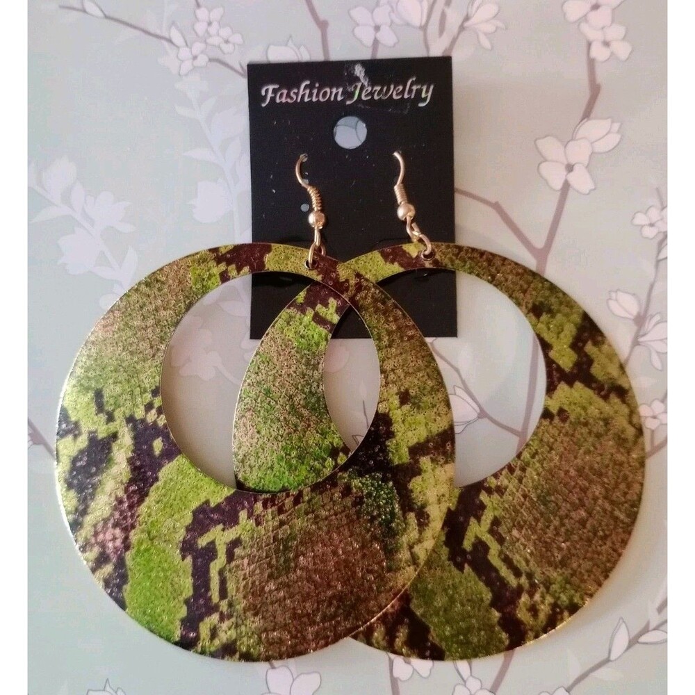 Boho Snakeskin Print Earrings Women's Fashion Jewelry Green Black Gold Beauty